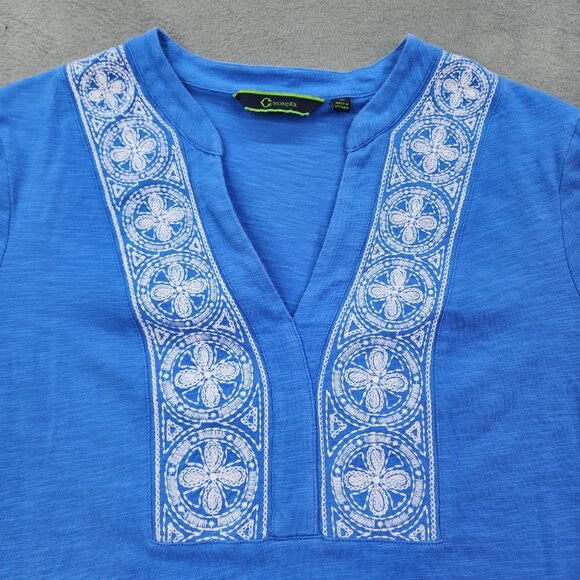 Vintage C Wonder Midi T Shirt Dress Women's Medium Blue V Neck Embroidered - Picture 7 of 11